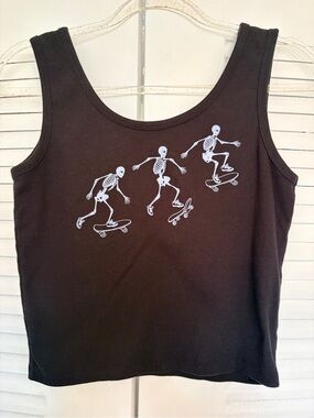 Obsessive Love Skeleton Graphic Ribbed Tank Top Black Juniors Size XL